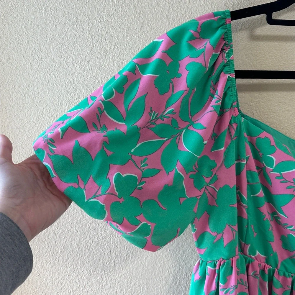 NWT BiBi Green and Pink Floral Midi Dress - Picture 5 of 9